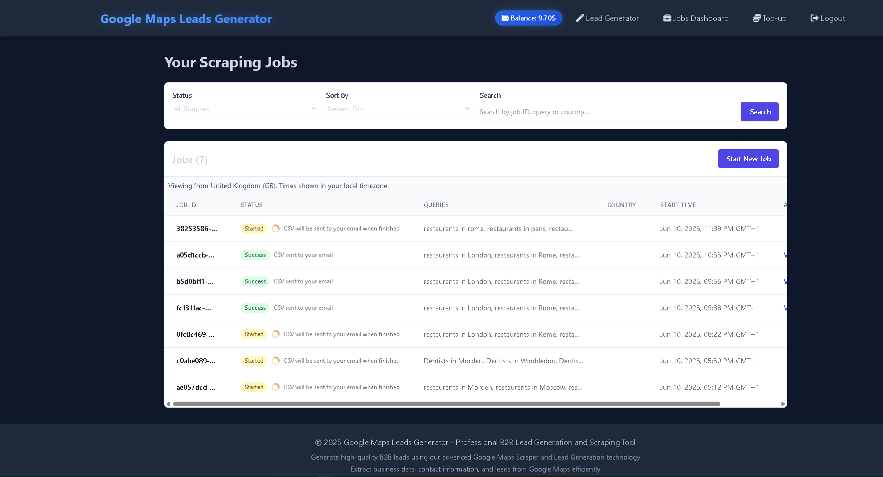 Jobs dashboard